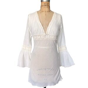 Elan White Cotton Tunic Mini Dress Size S